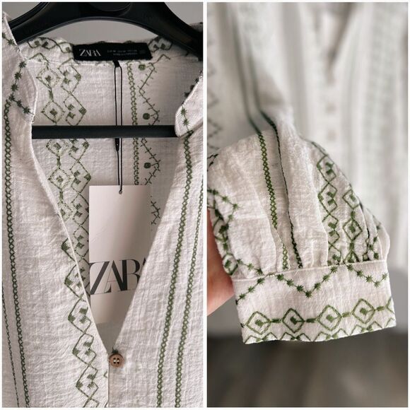 ZARA EMBROIDERED BLOUSE WITH WOODEN BUTTONS - Picture 2 of 8